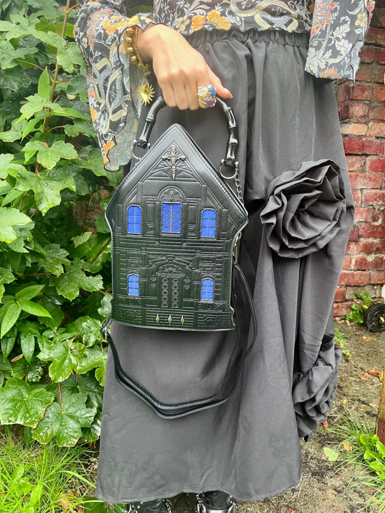 Black Blue Haunted House Bag