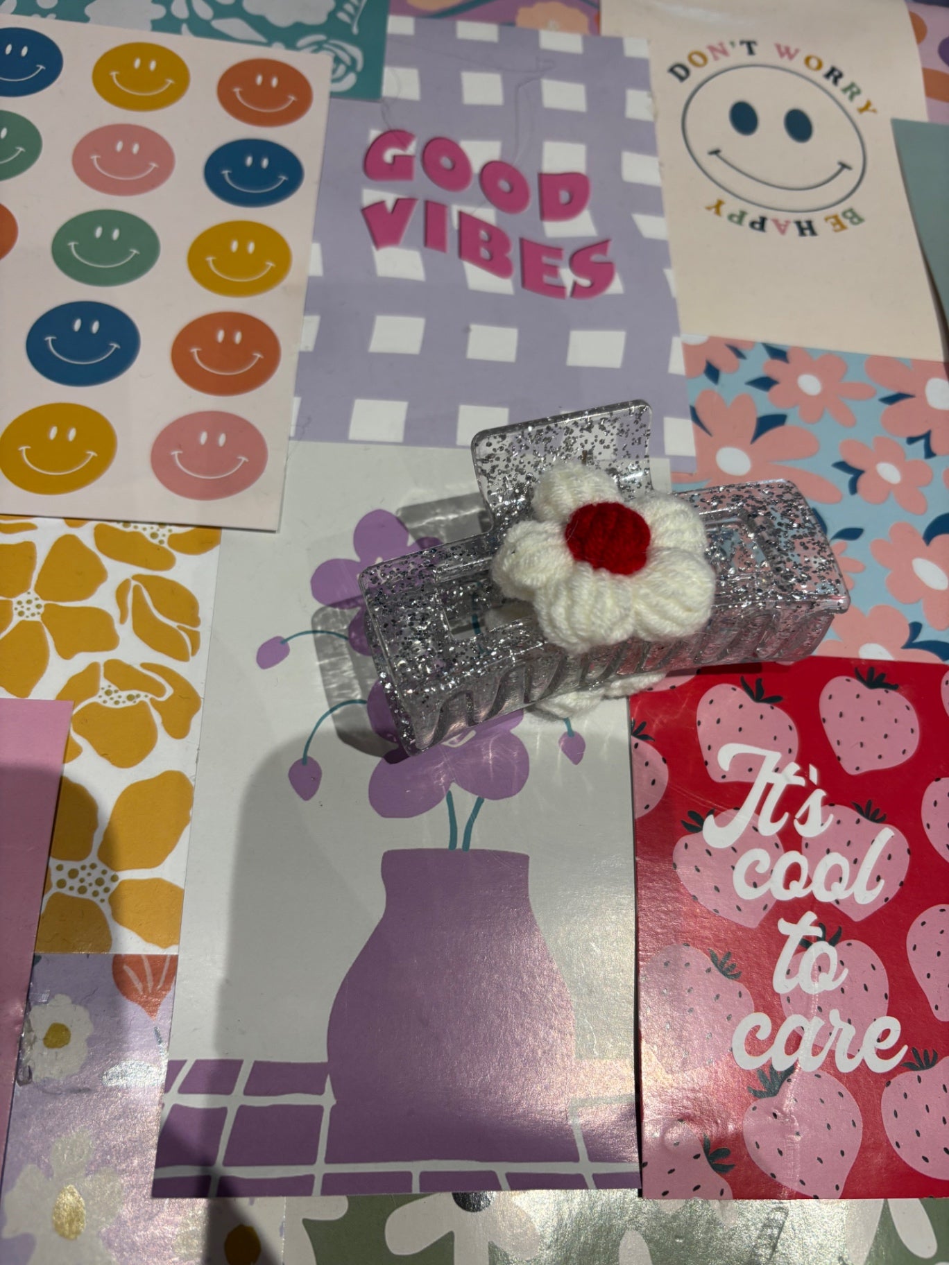 Silver Glitter Flower claw clip