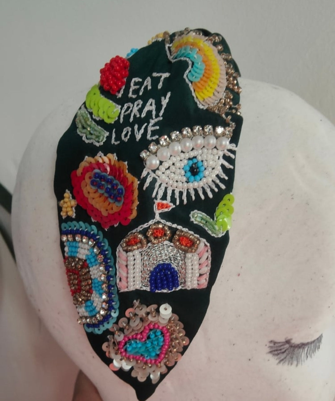 Eat pray love beaded bag and matching headband set