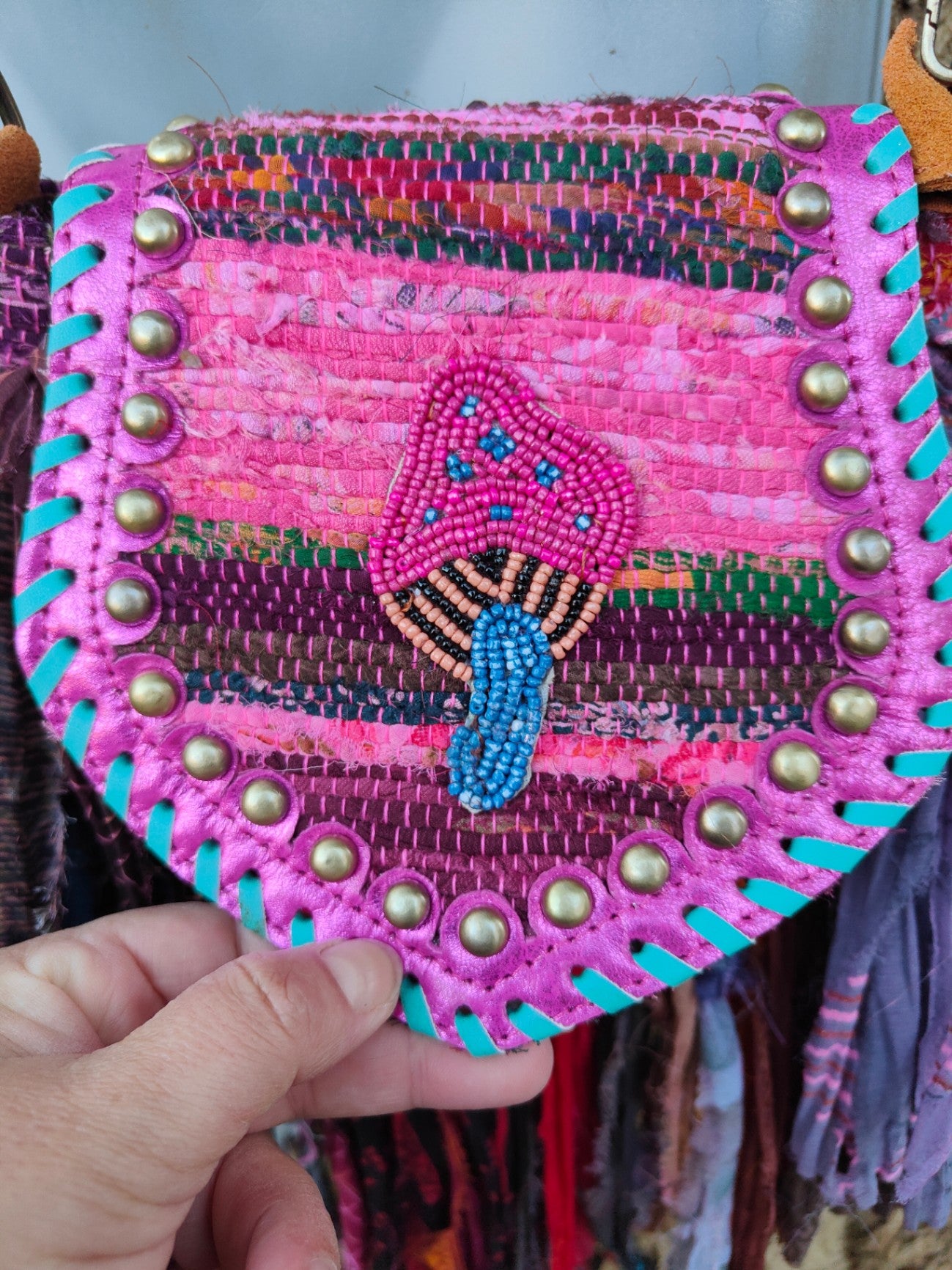 Frill sari body cross mini bag - shroom/ eye/peace/sunset
