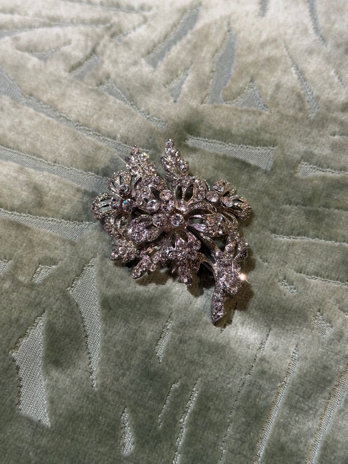 Silver Crystal Flower Bouquet Brooch