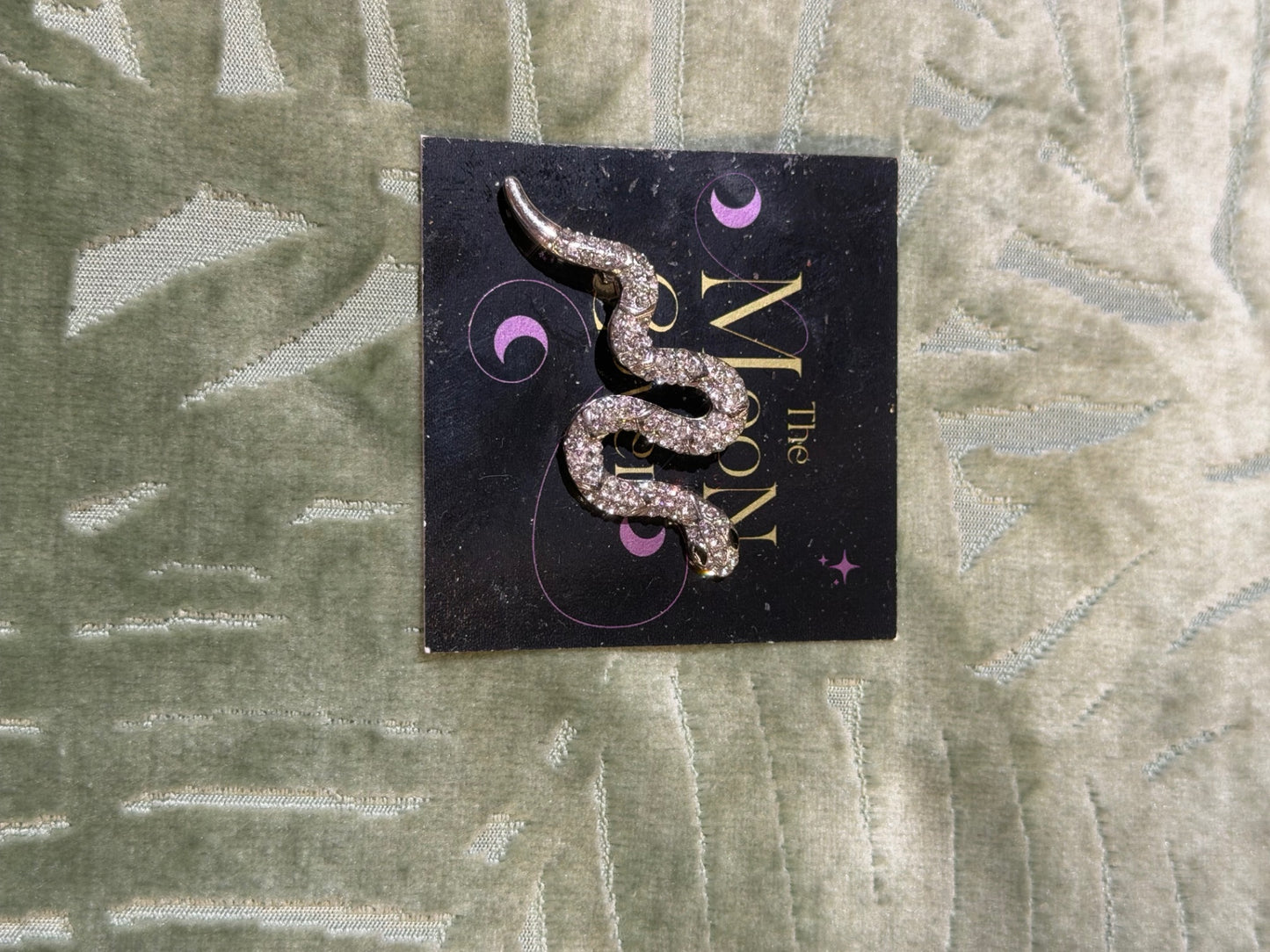 Silver Crystal Snake Brooch