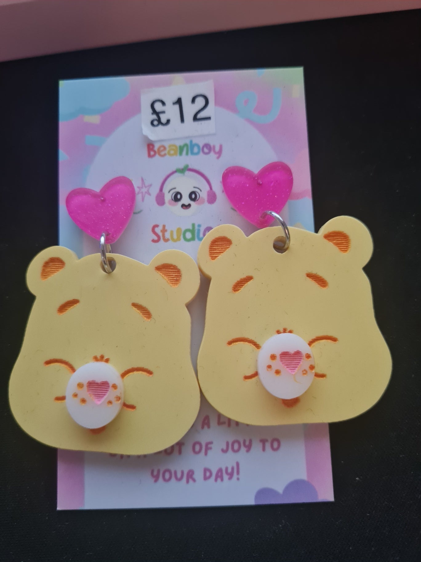Acrylic yellow bear earrings