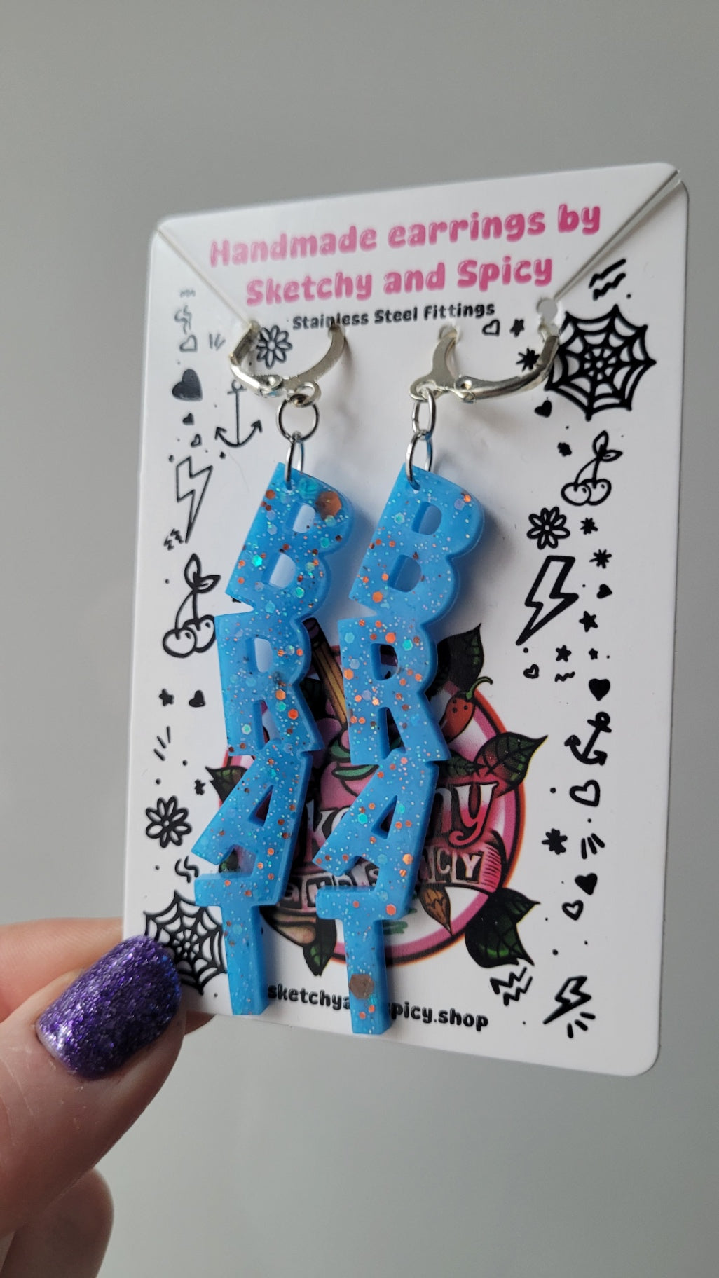 Blue Glitter BRAT Earrings