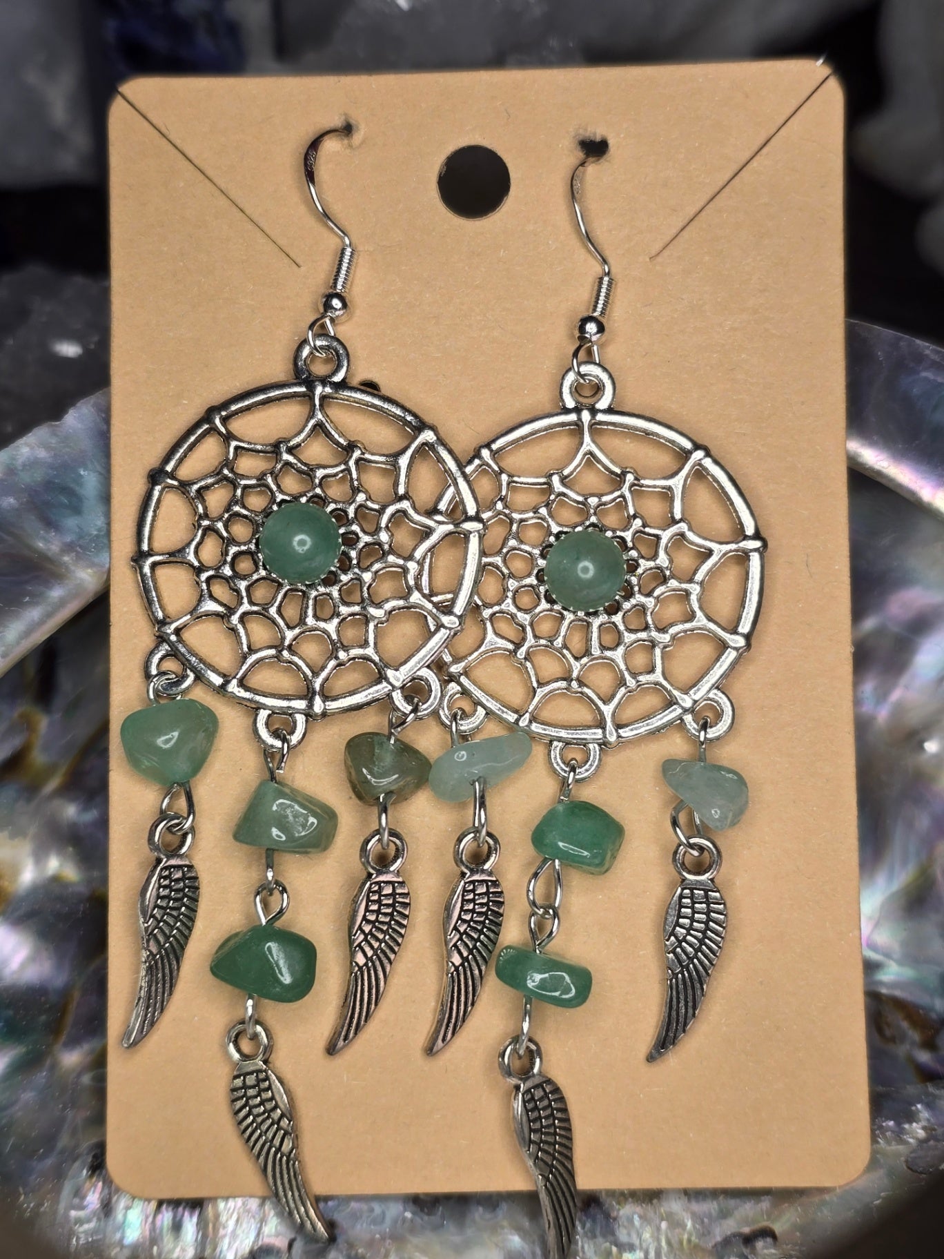 Green aventurine dream catcher earrings