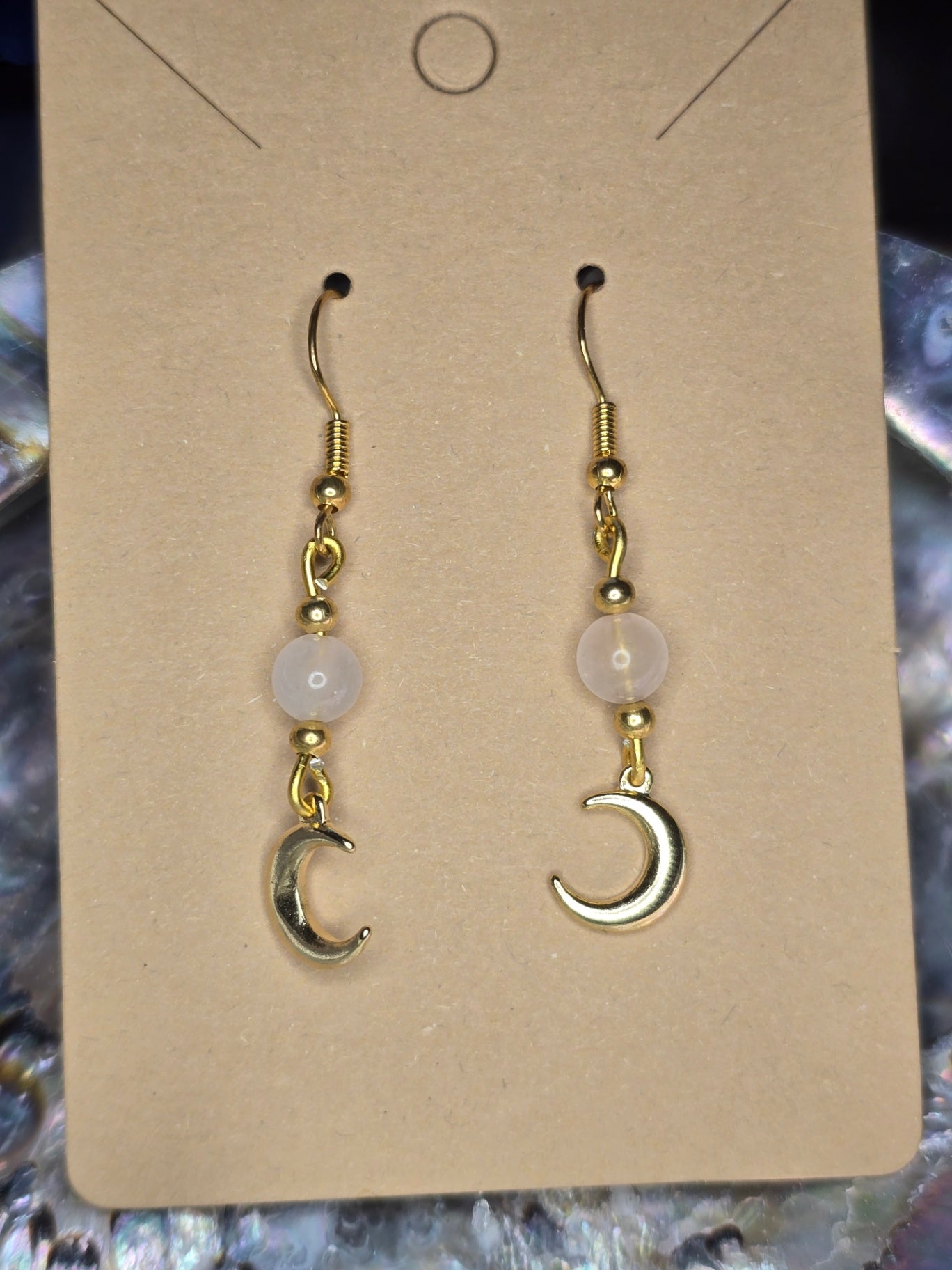 Rose quartz moon earrings