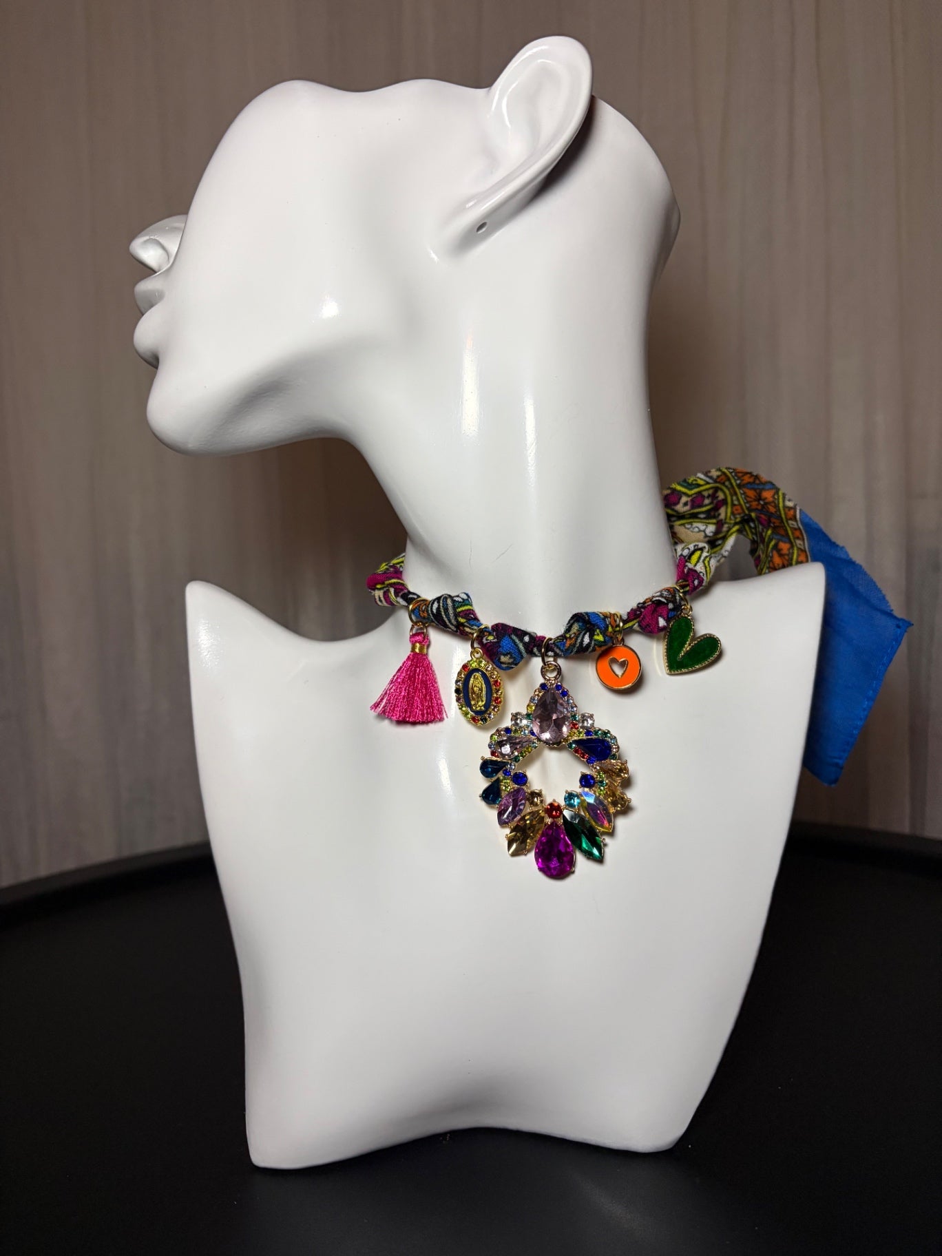 Rainbow charm bandana necklace