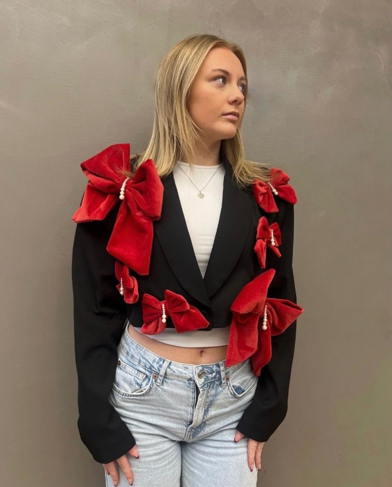 Red Bow cropped blazer