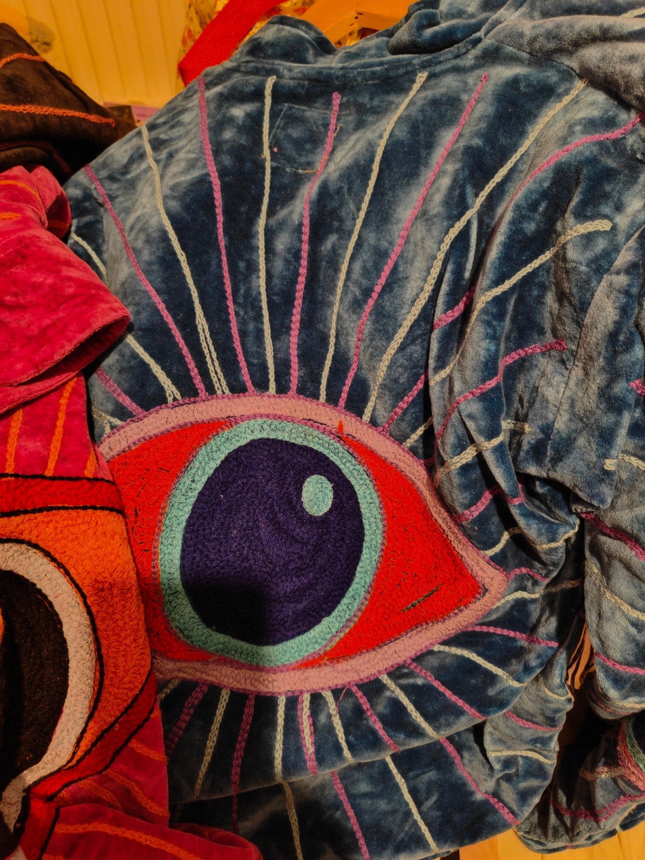 Wanderlust evil eye protection velvet jacket -blue