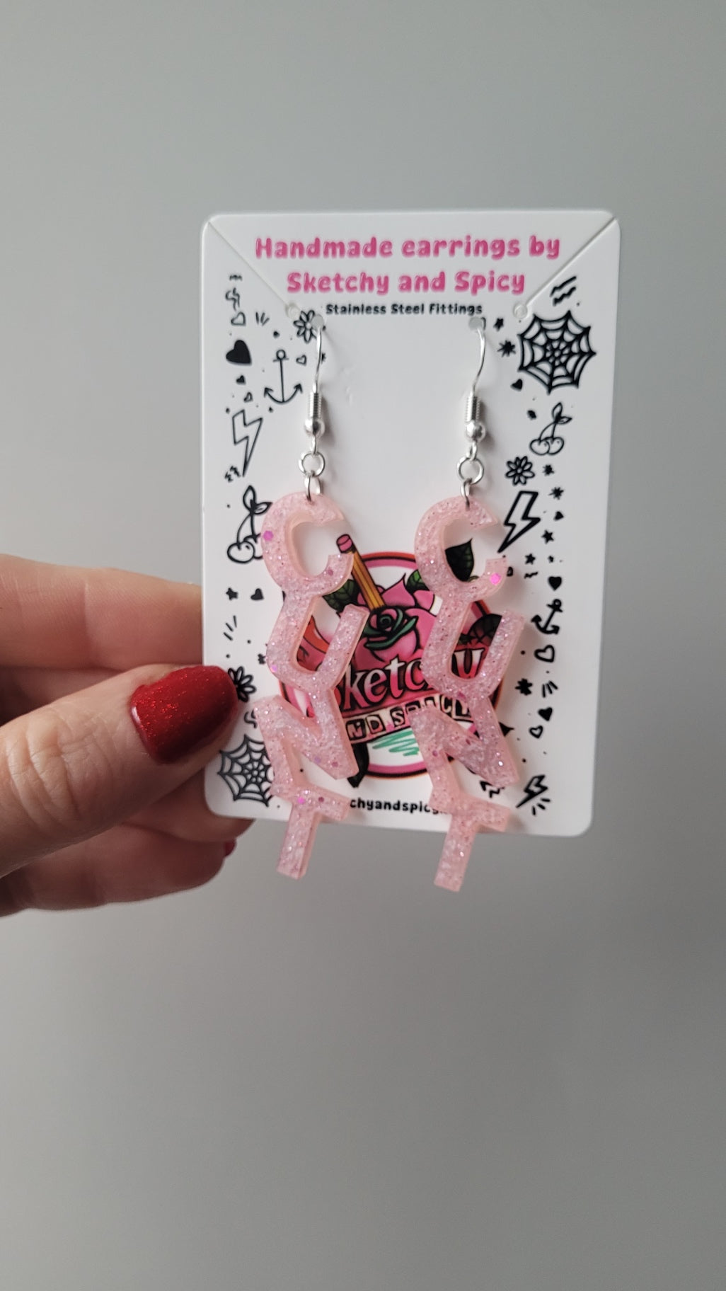 CUNT Pale Pink Glitter Resin Earrings - Shepherd Hooks