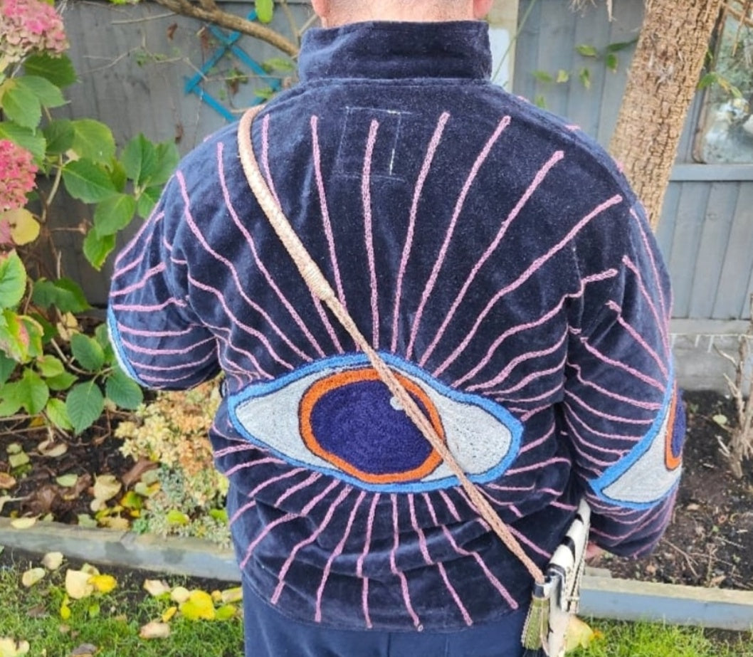 Wanderlust evil eye protection velvet jacket -navy blue