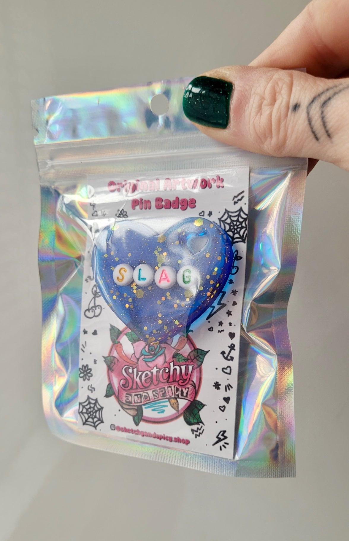 Handmade Resin Heart Pin Badge – “SLAG”