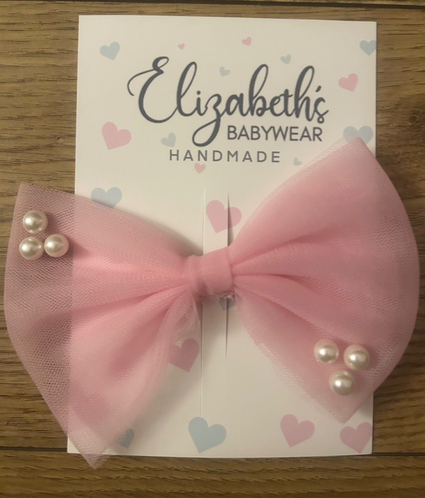 Pink Tulle Bow With Pearl Details