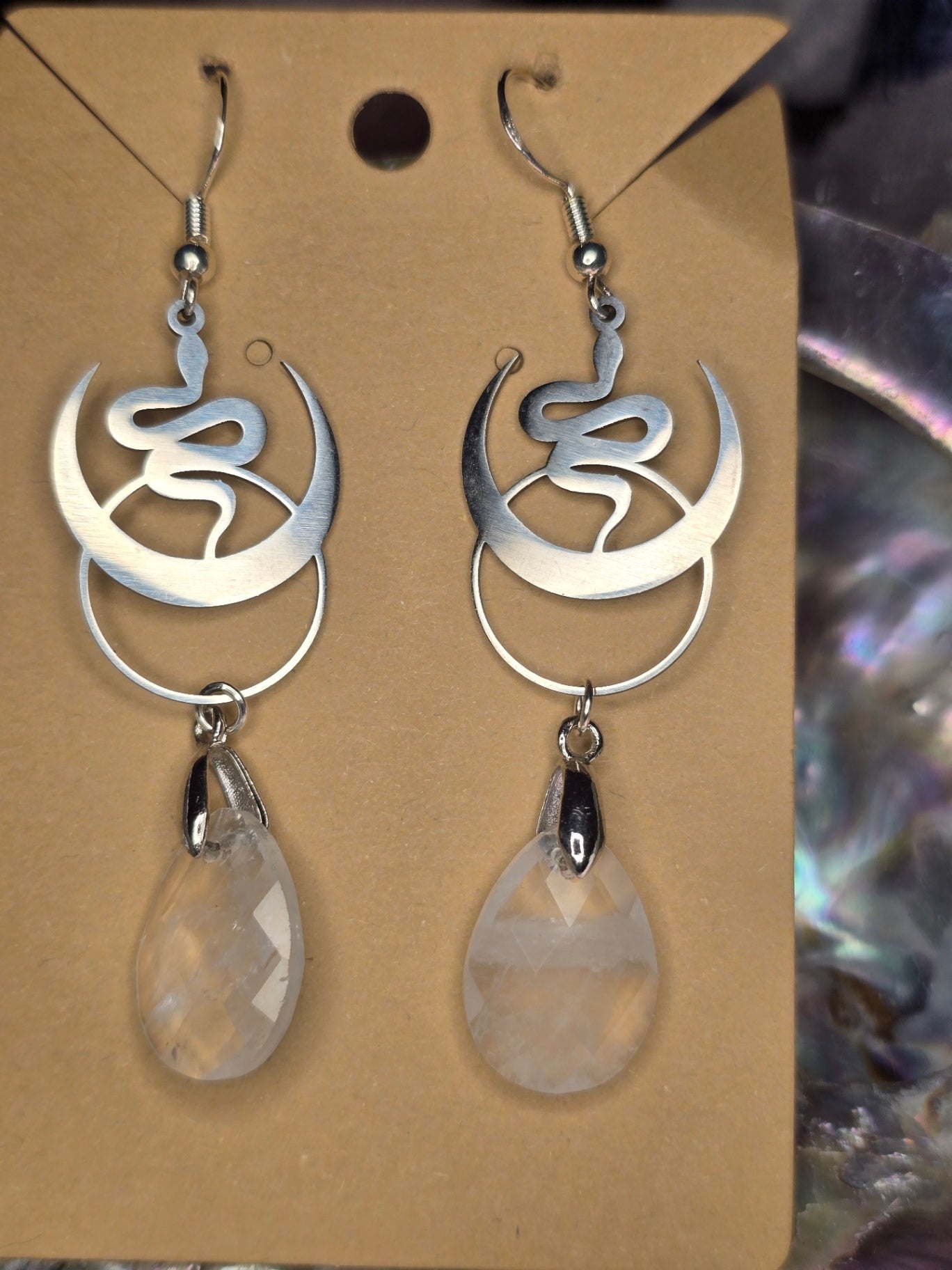 Clare quartz snake earrings