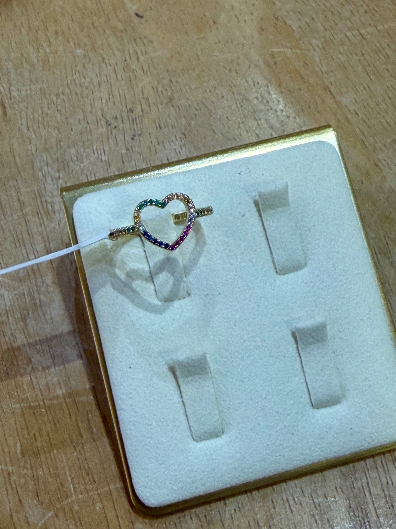 Rainbow Heart CZ Crystal Ring ADjustable