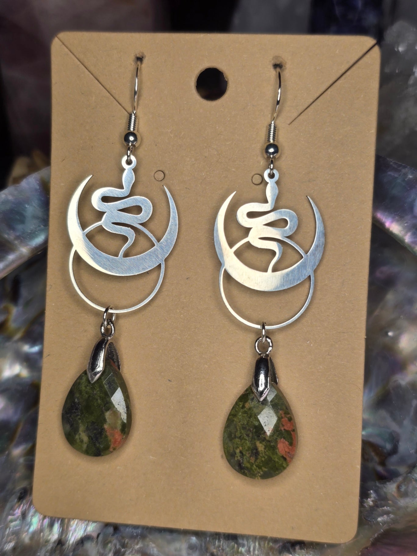 Unakite snake earrings