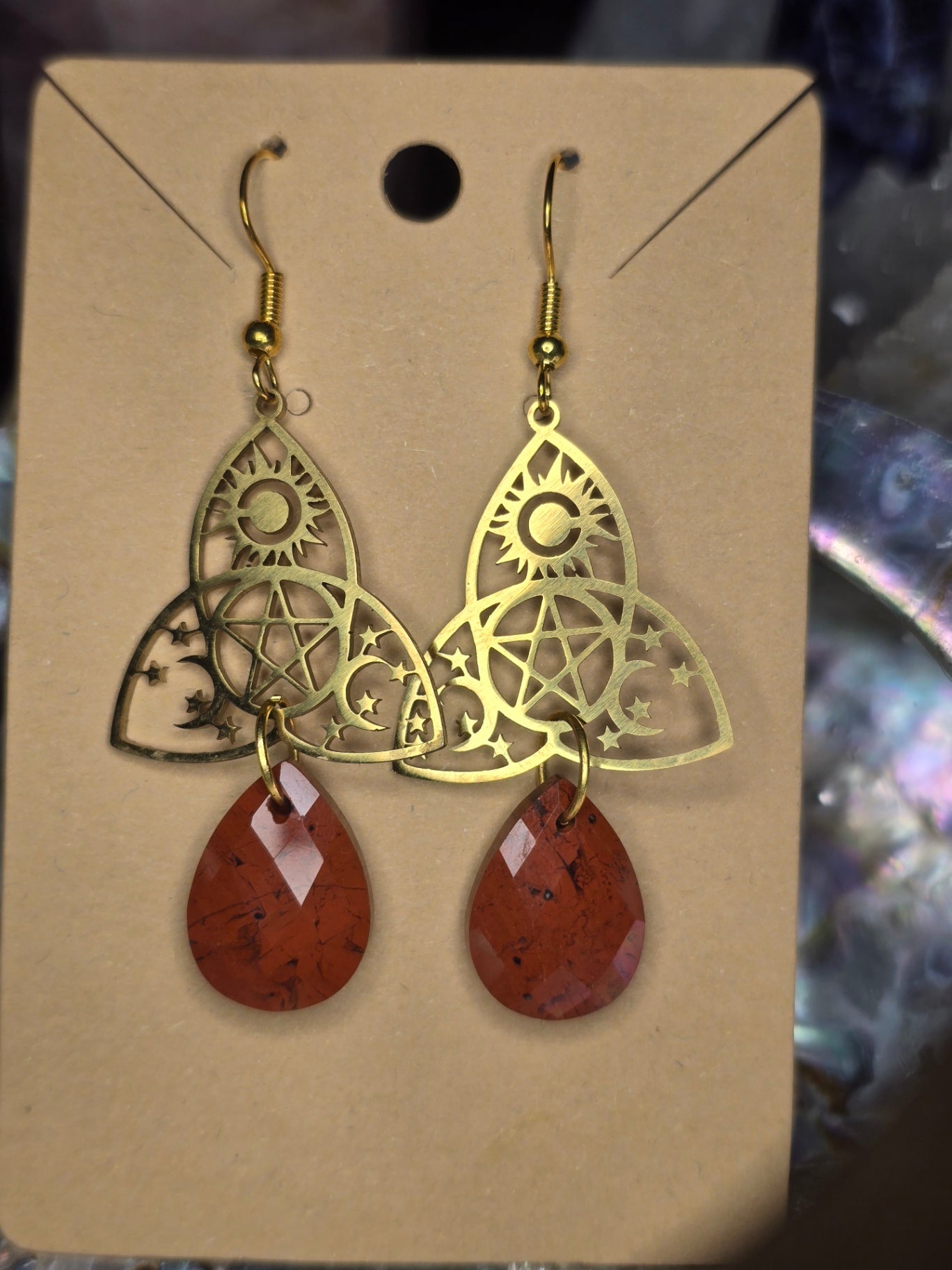 Red jasper triquetra earrings