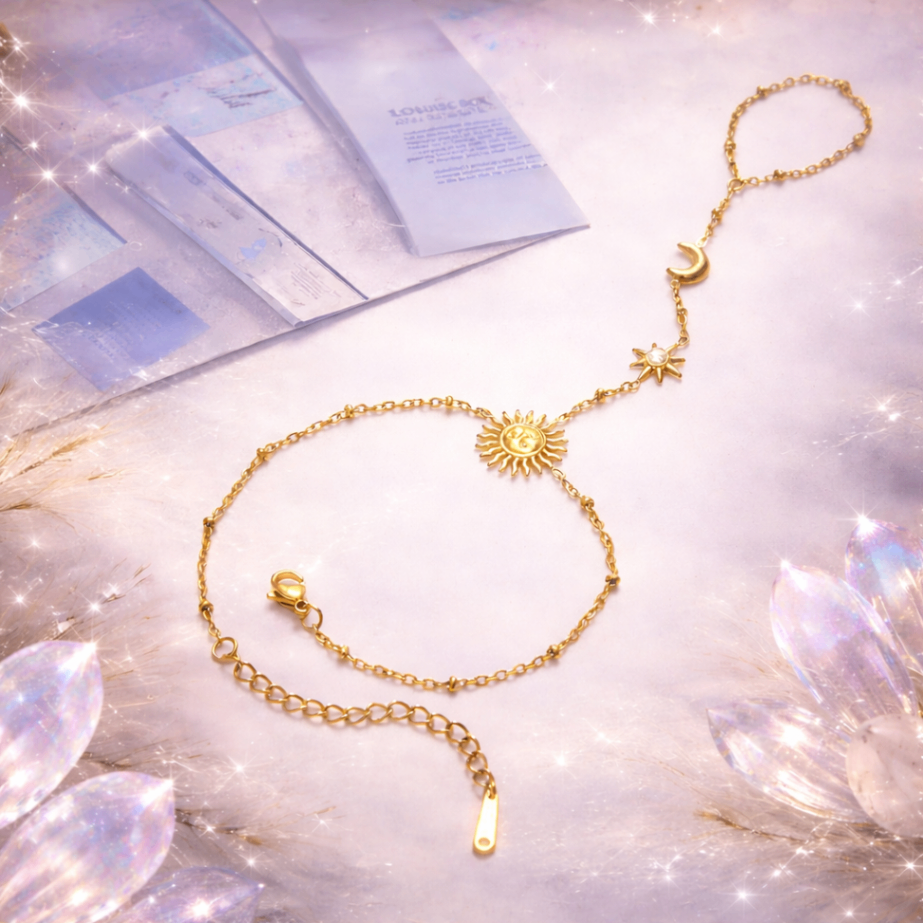 Solara Sun & Moon Hand Chain Gold