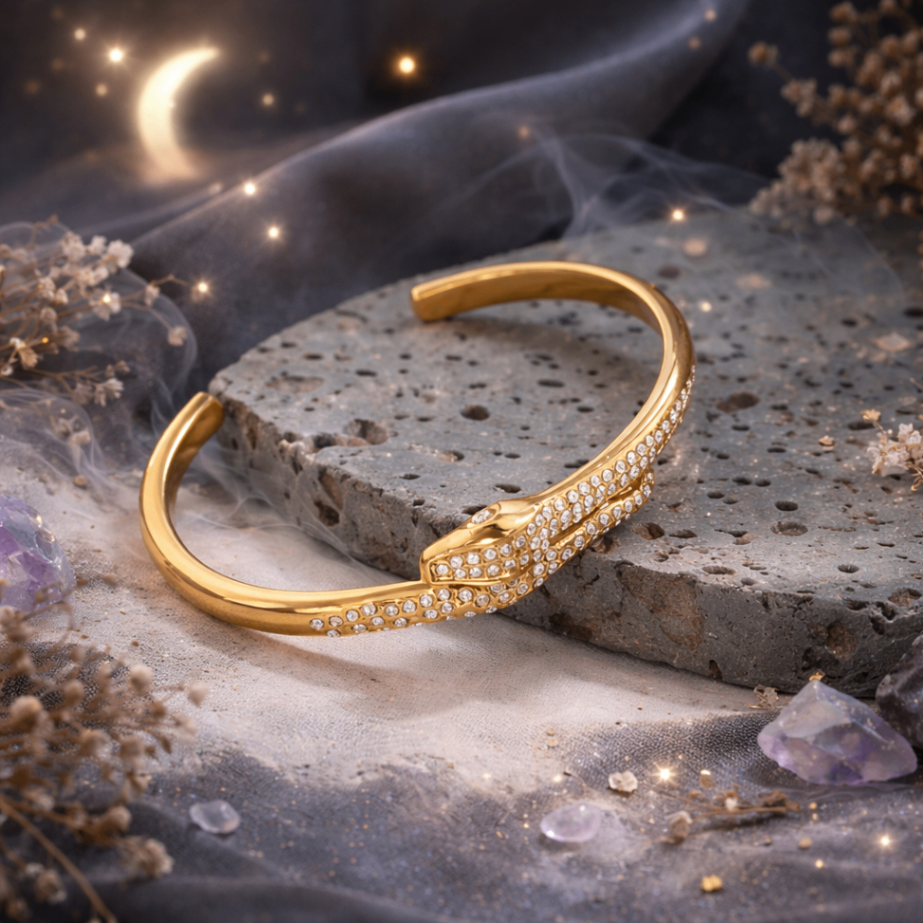 Serpent Crystal Cuff Bracelet – Gold