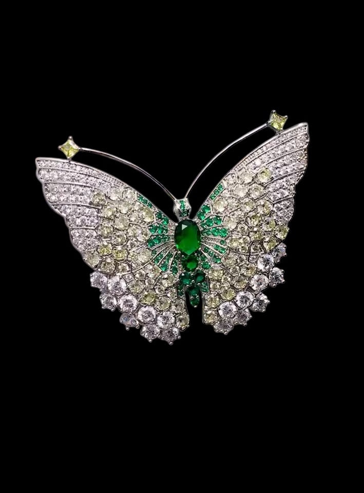 Silver Crystal Butterfly Brooch