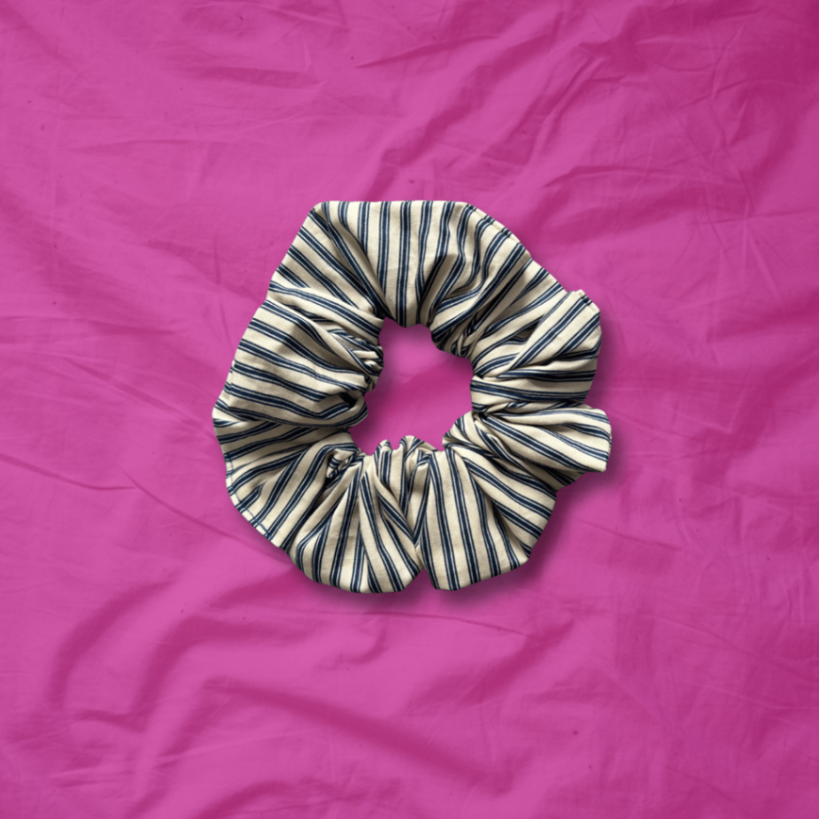 Medium Navy Stripe Scrunchie