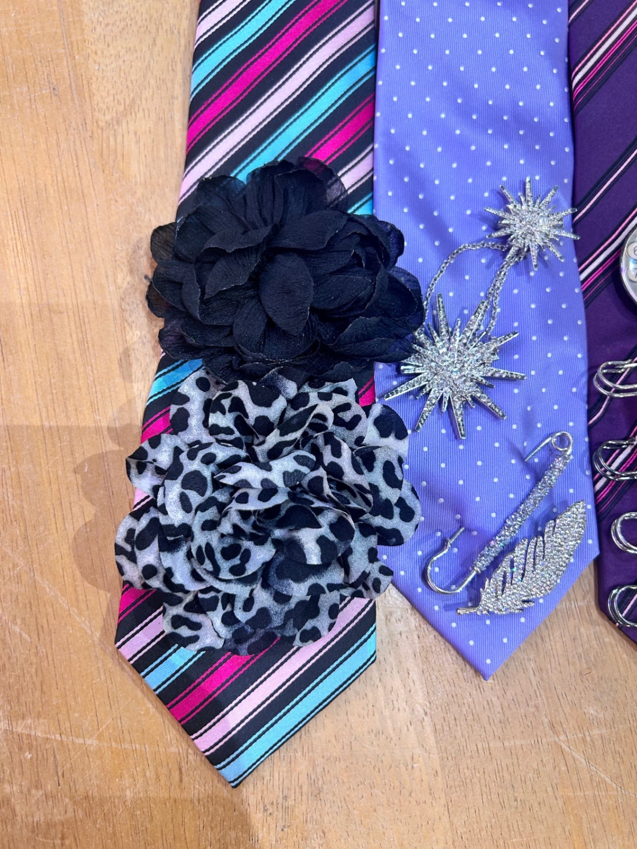 Vintage Tie Reworked - Purple with Black Flowers