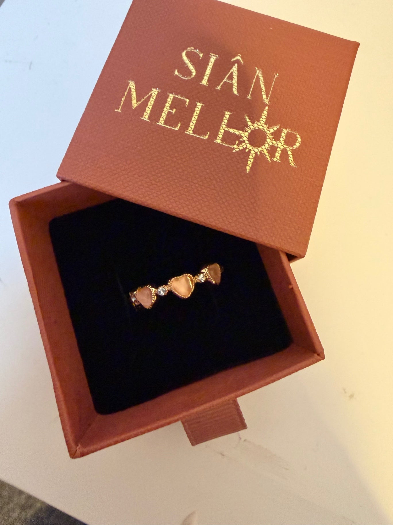 Pink hearts gold ring extendable