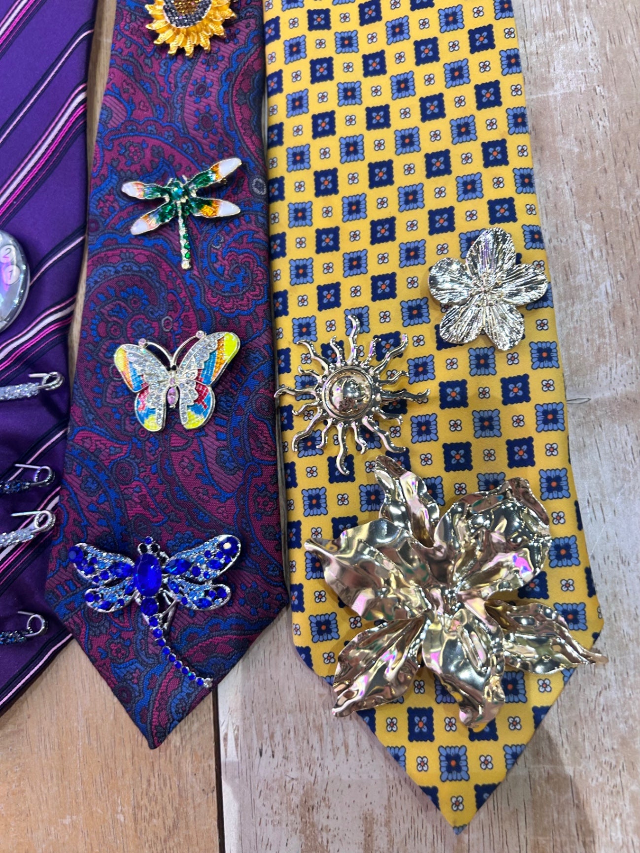 Vintage Tie Reworked - Yellow Gold Flower