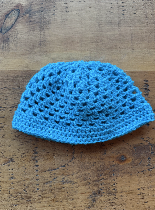 Blue Crochet Skull Cap With Trim