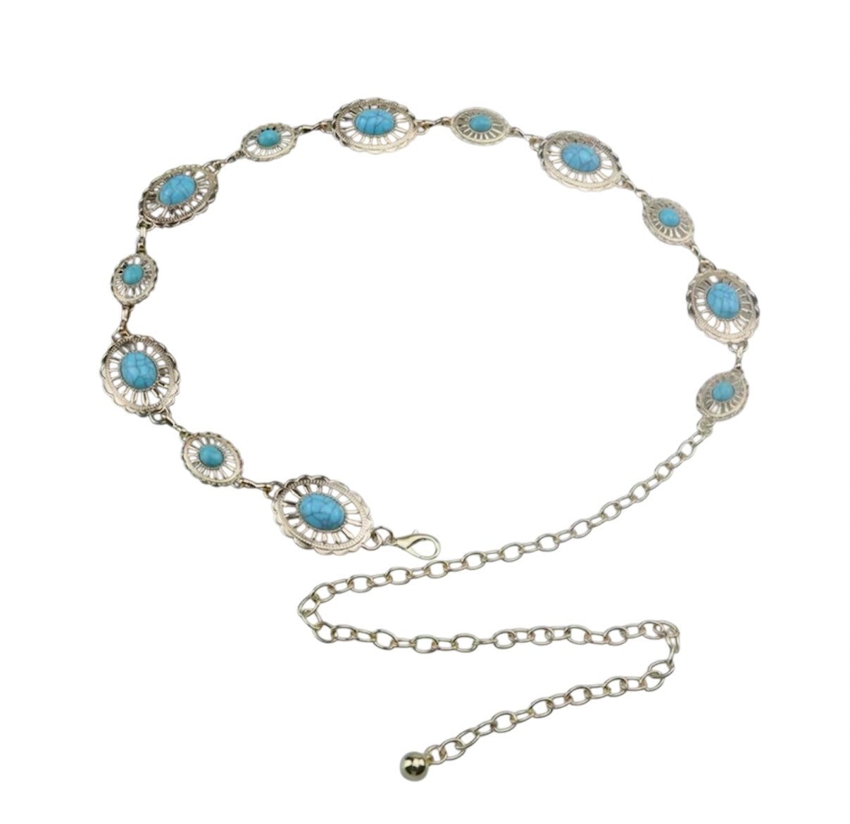 Gold Etched Blue Stone Chain Belt