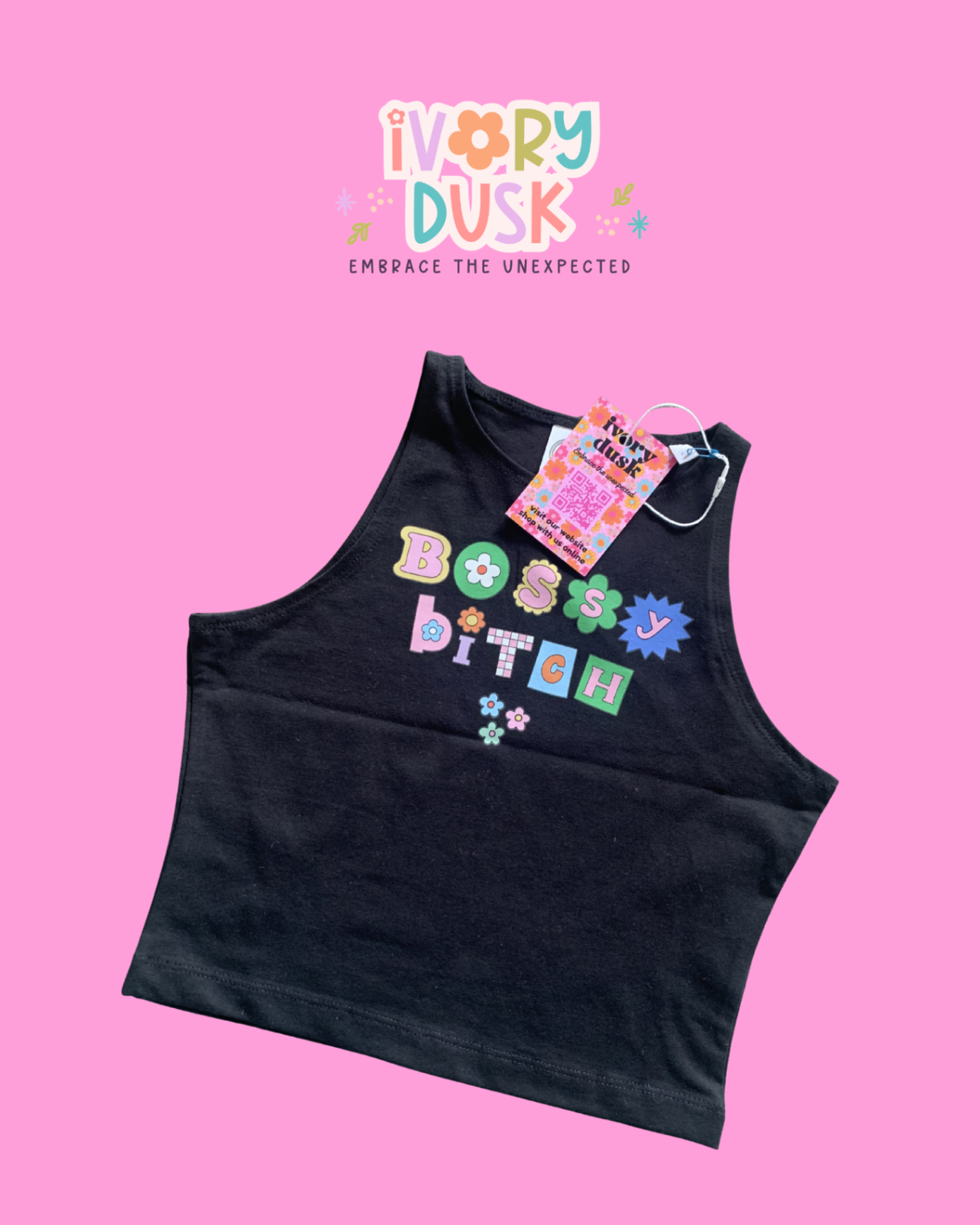 Bossy bitch black cropped vest
