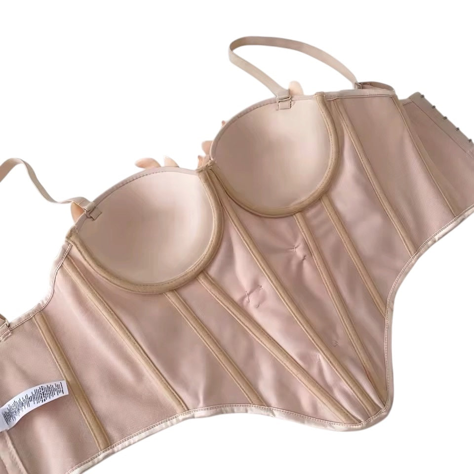 Flower Appliqué Corset Apricot C Cup