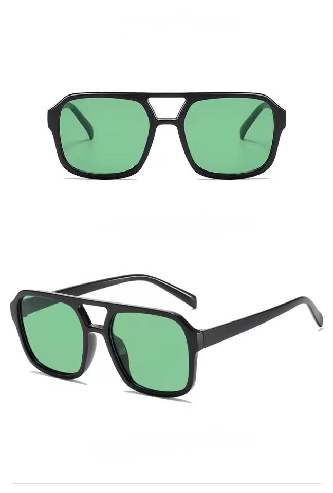 • Luna Jade Aviator Sunglasses – Black Frame with Green Lens