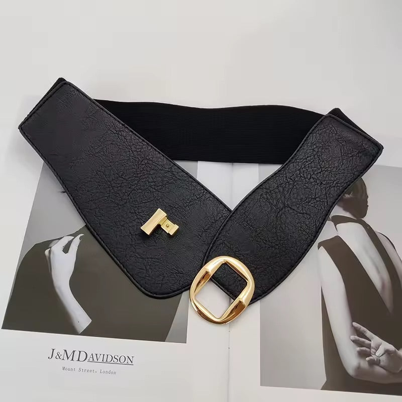 Black Stretch Gold Buckle Belt
