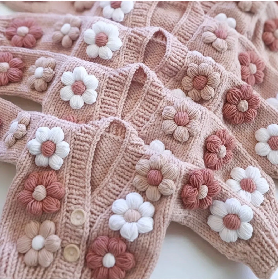 3/4yrs Handmade Pink Daisie Cardigan