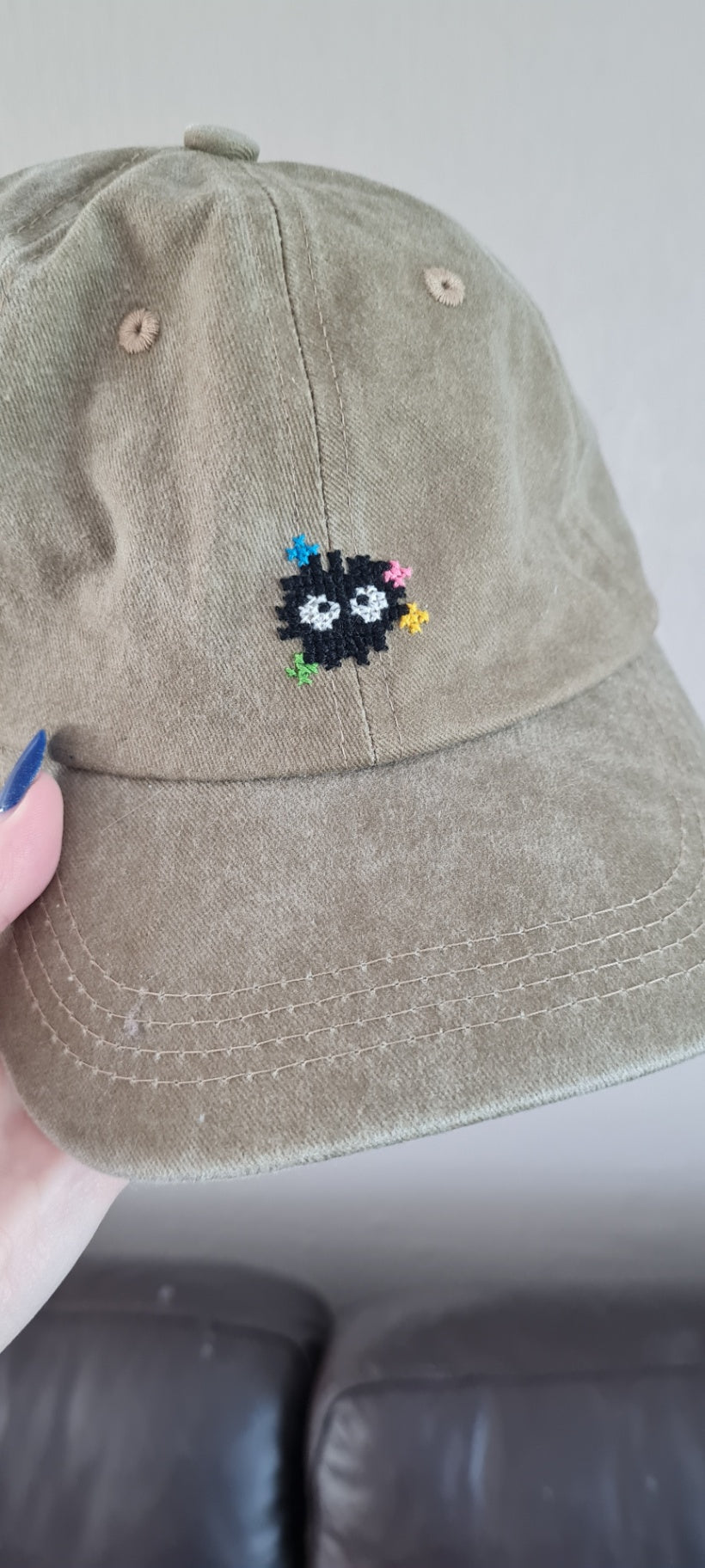 Soot Sprite Embroidered Cross Stitch Cap