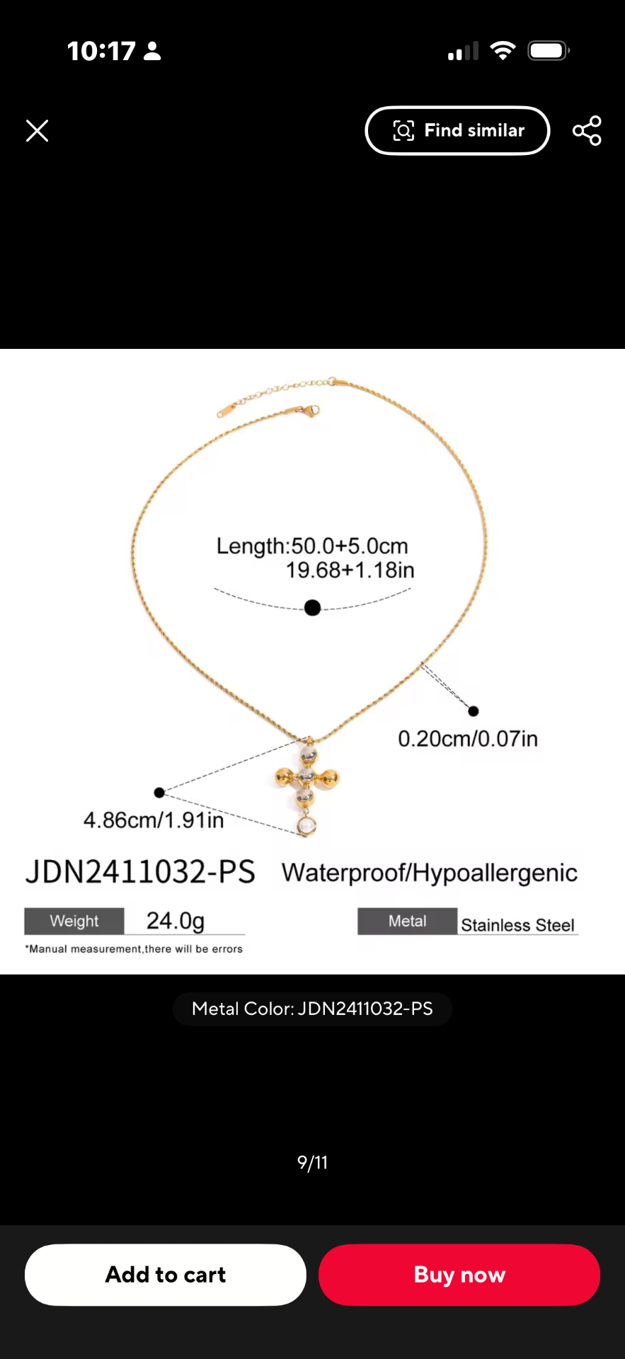 Cross Pearl Necklace Gold Silver Mix