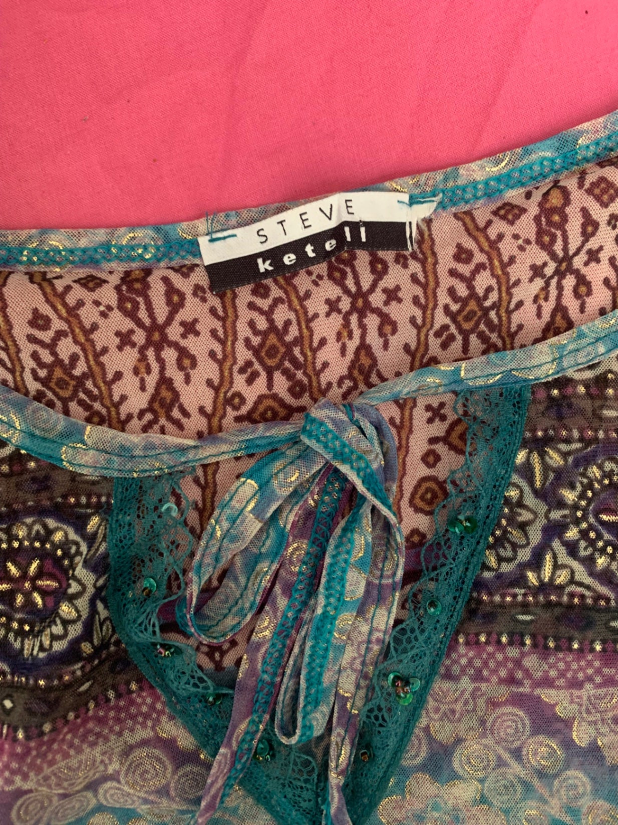 sheer colourful tie up top