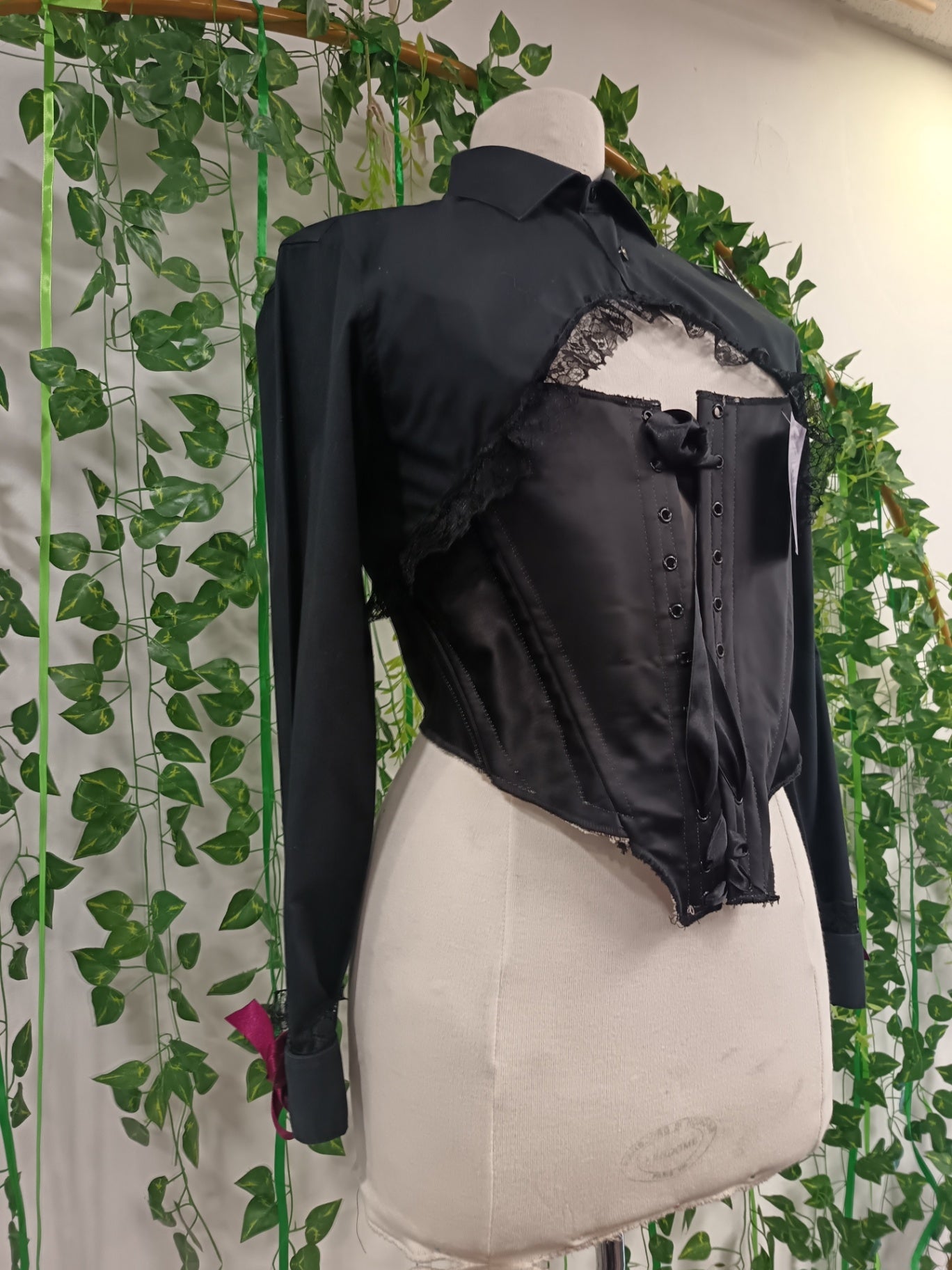 Black satin corset top