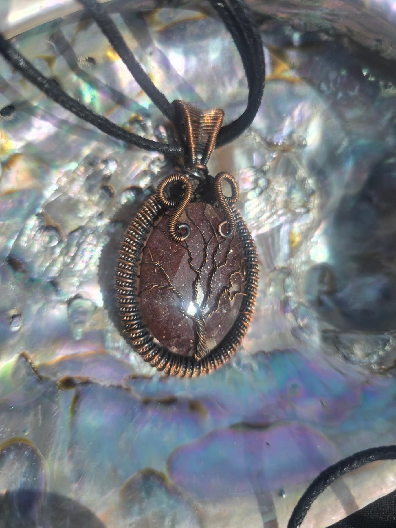Strawberry quartz wire wrapped necklace