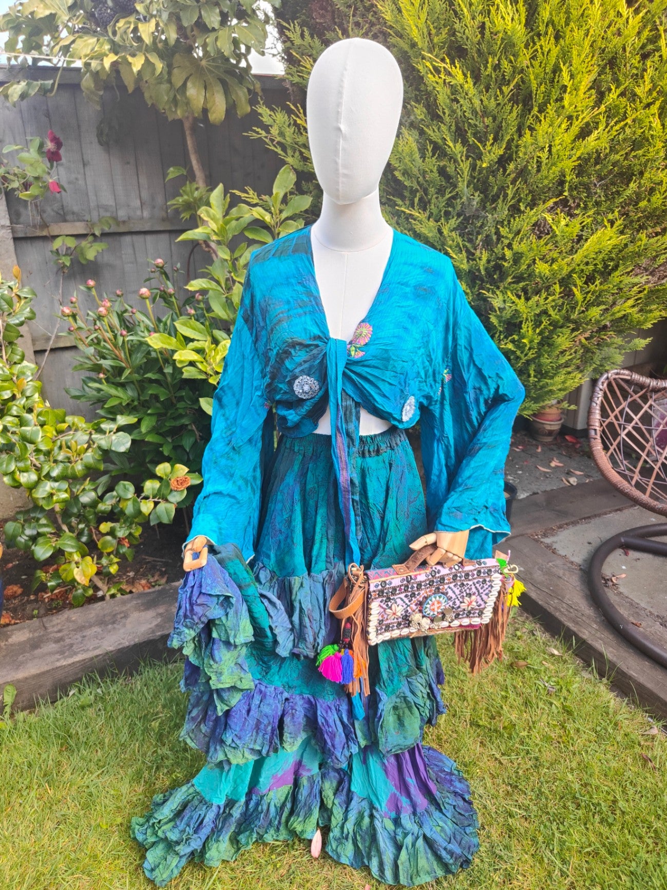 Stevie tie top- wing sleeves - recycled sari fabric 8-14