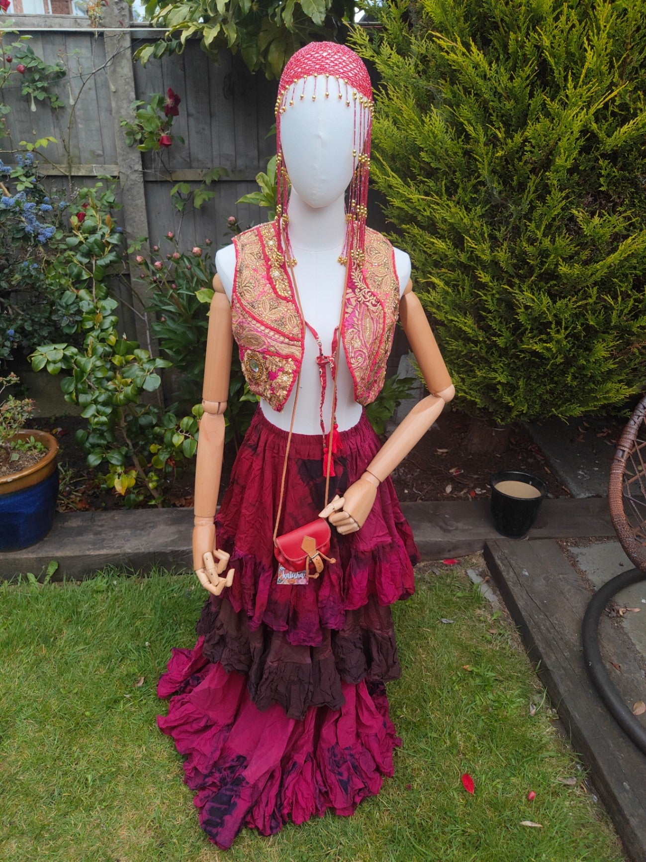 Wanderlust maxi skirt - tiered tie dye - Red pink