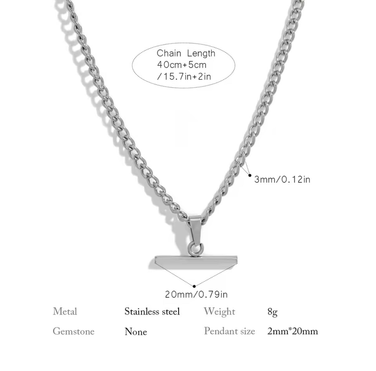 Silver Stainless Steel T-Bar necklace