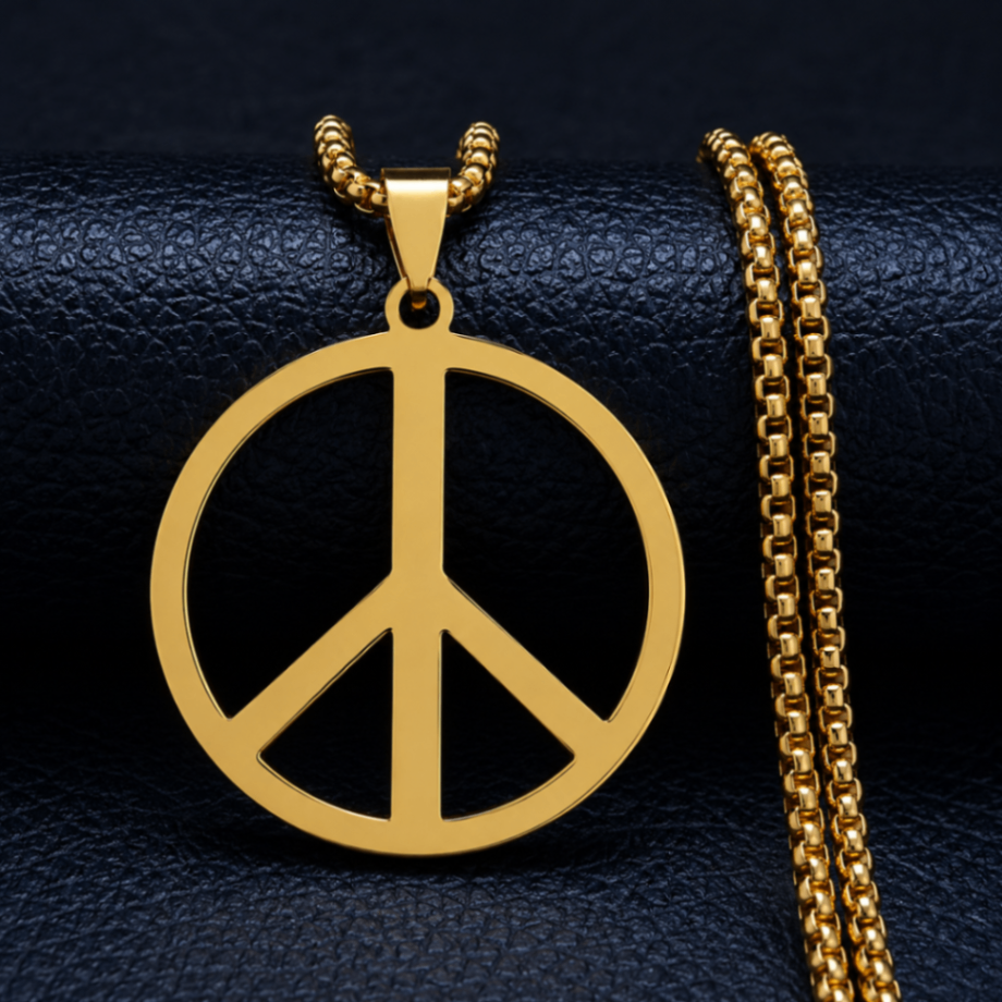 Gold Peace Sign Necklace Stainless Steel