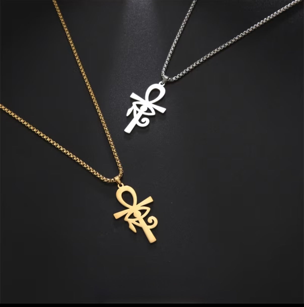 Gold Eye of Eternity Ankh Stainless Steel Necklace