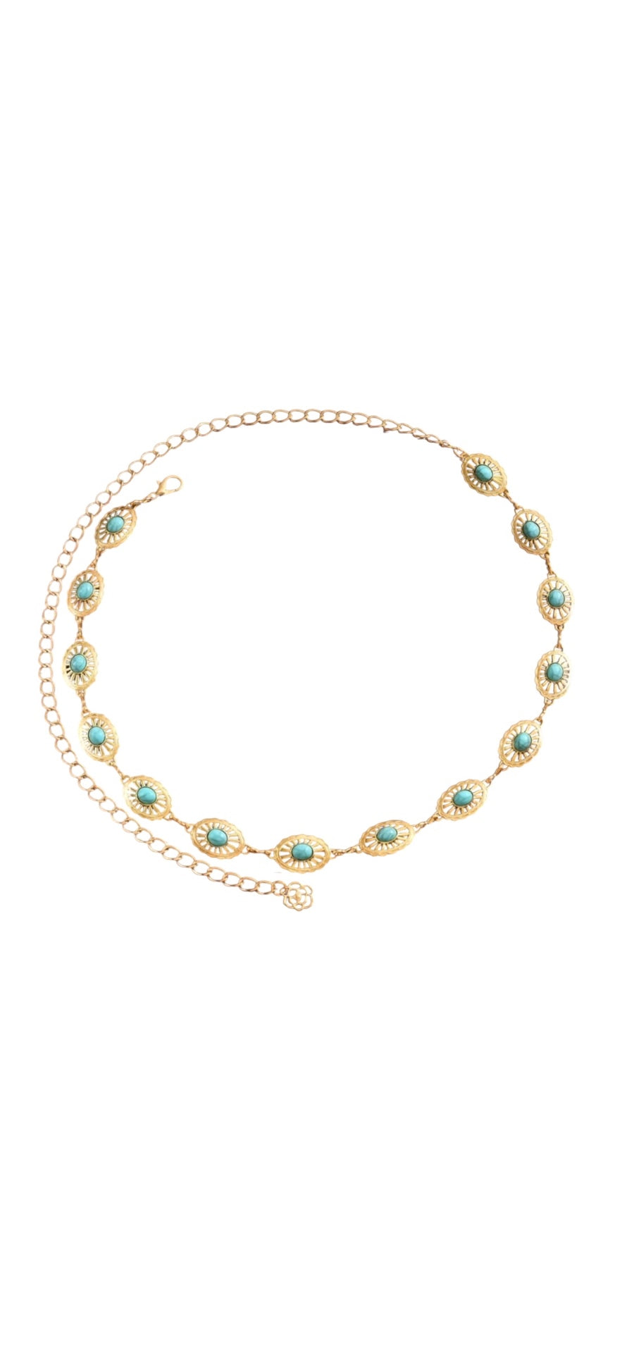 Boho Chain Belt Gold Blue