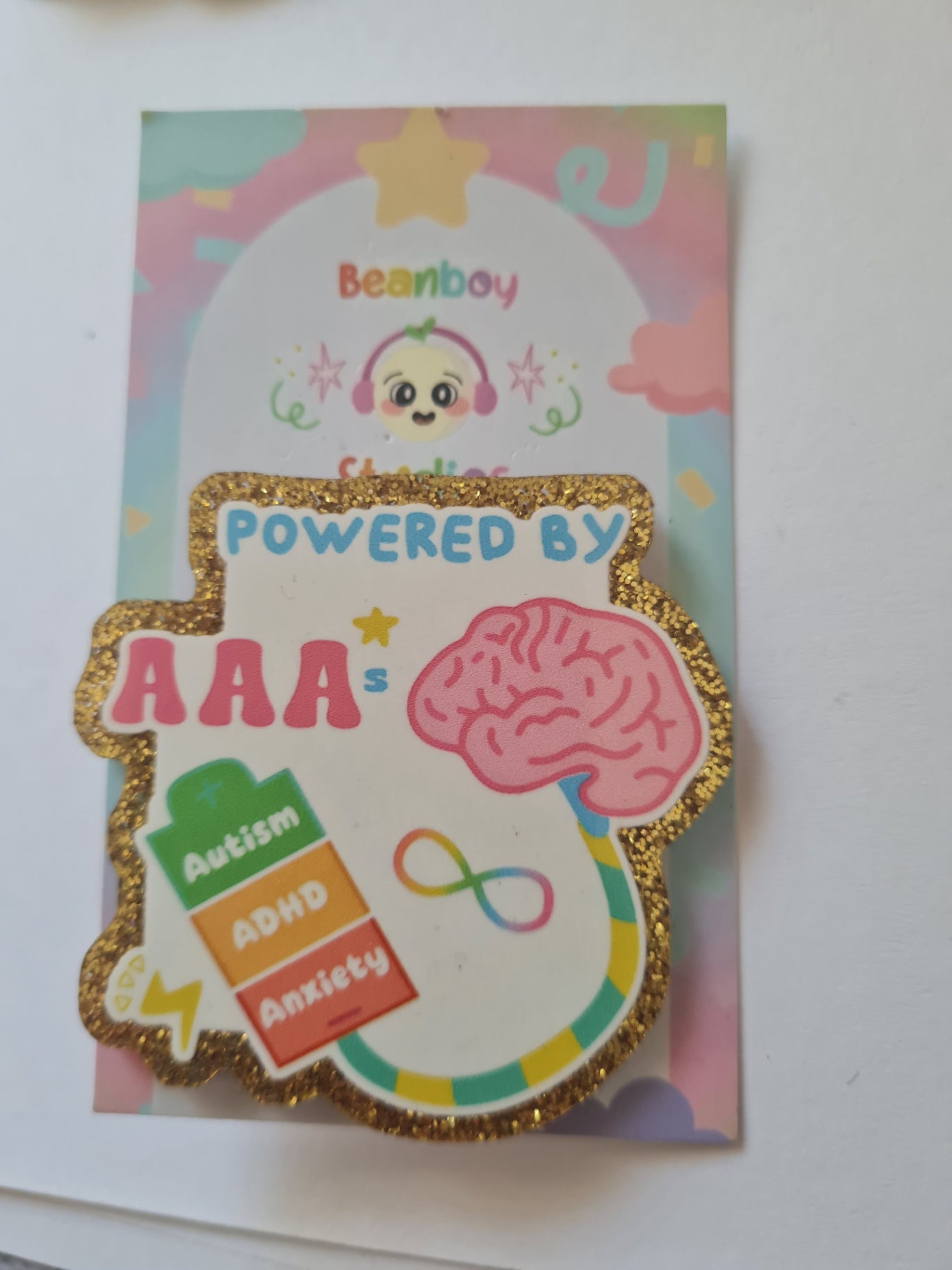 AAA Autism ADHD Anxiety Pin Badge Gold!