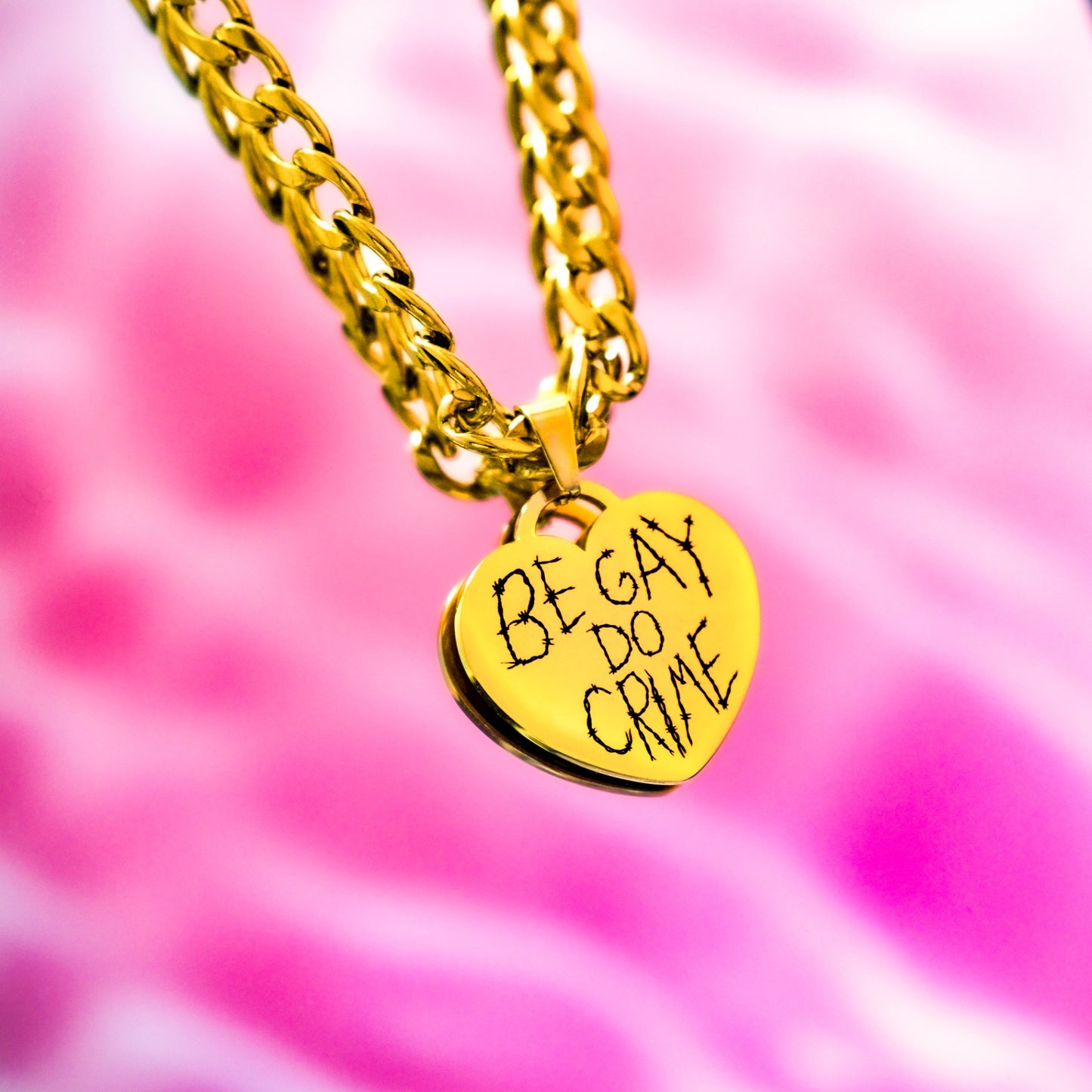 Be Gay Do Crime engraved gold chain necklace
