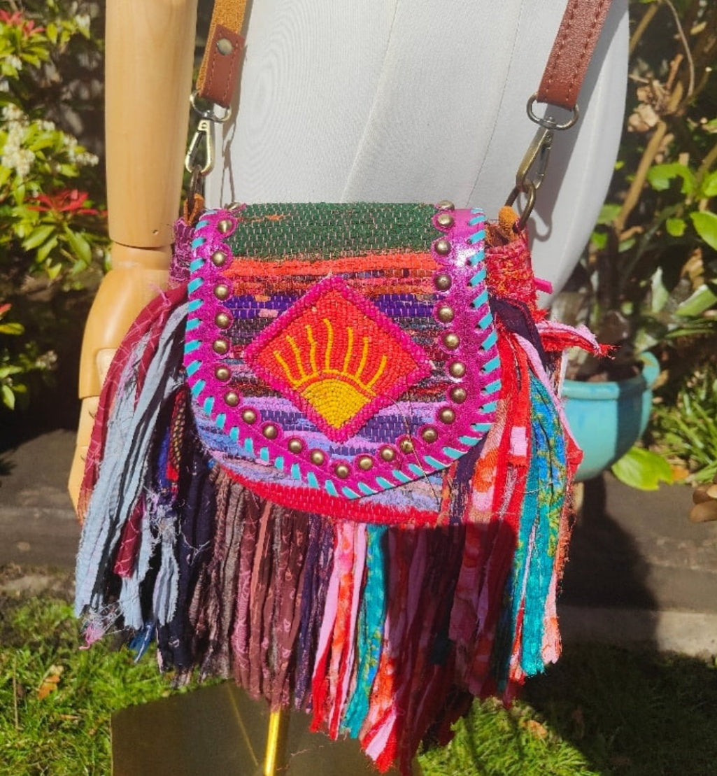 Mini frill sari cross body bag - detachable strap