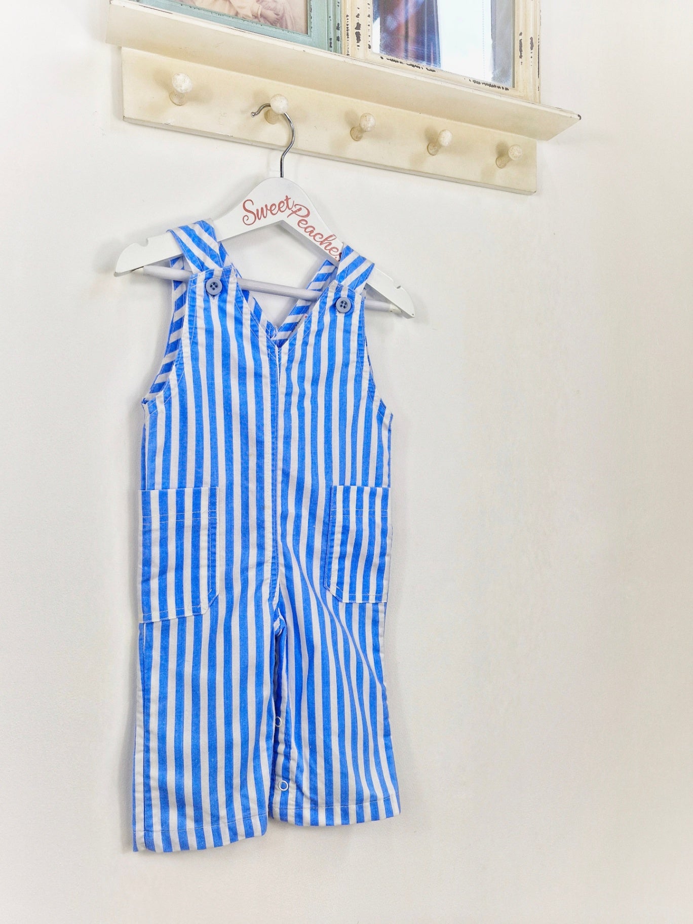 Blue and white striped vintage dungarees
